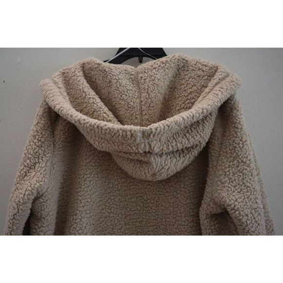 Tommy Hilfiger J2XE0410 Women Sz XL Beige Open-Front Hooded Sherpa/Fleece Jacket - Picture 4 of 9